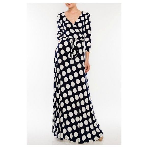 BLACK AND WHITE POLKA DOT MAXI DRESS - Picture 2 of 7